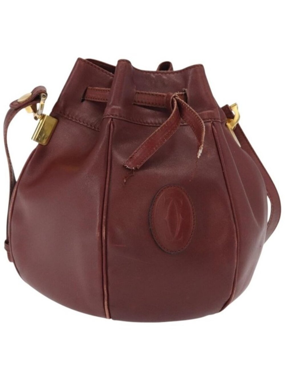 Authentic CARTIER Must Line Shoulder Bag Leather Bordeaux Gold